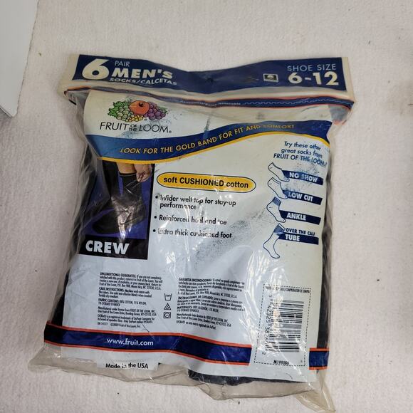 Vintage Hanes Fruit of the Loom Socks Mens Sz 6-12 Black Gray Cushioned Crew NWT - Picture 10 of 13